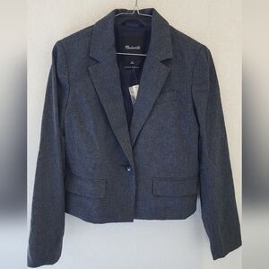 Madewell The Sutter Crop Blazer Dark Gray Whitfield Micro Check Size XS NWT